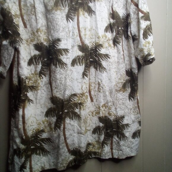Joe Marlin Hawaiian Shirt L Button Up Short Sleeve Tropical Green Beige - Picture 2 of 16